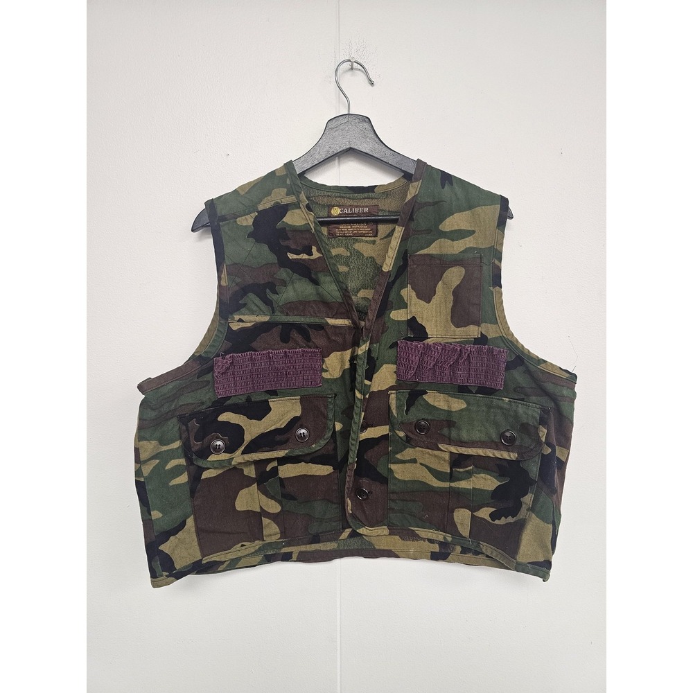 Vintage Caliber Vest Mens XL Green Camo Canvas‎ Hunting Utility Pockets Military